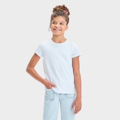 Girls' Short Sleeve Solid T-Shirt - Cat & Jack™ White S: Crew Neck, Tagless Design