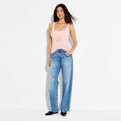 Women's Tie-Front Sweater Tank - Wild Fable™ Light Pink XXS