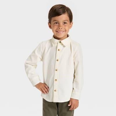 OshKosh B'gosh Toddler Boys' Long Sleeve Corduroy Shirt - Cream 18M