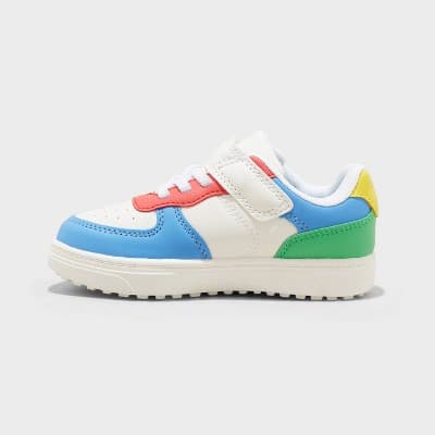 Toddler Jaid Solid Court Sneakers - Cat & Jack™ Blue/White/Red 12T: Faux Leather, Hook and Loop Closure