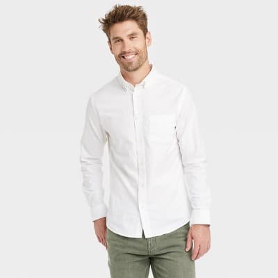 Men's Every Wear Long Sleeve Oxford Button-Down Shirt - Goodfellow & Co™ White XXL: Slim Fit,