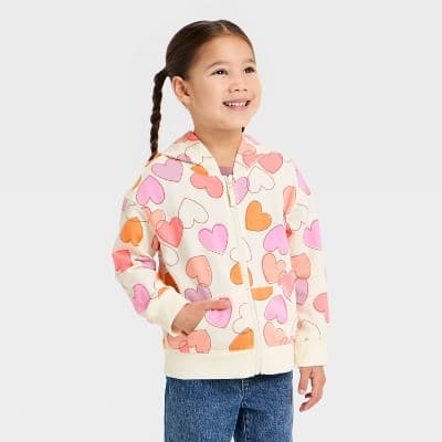 Toddler Girls' Heart French Terry Hoodie - Cat & Jack™ Cream 2T