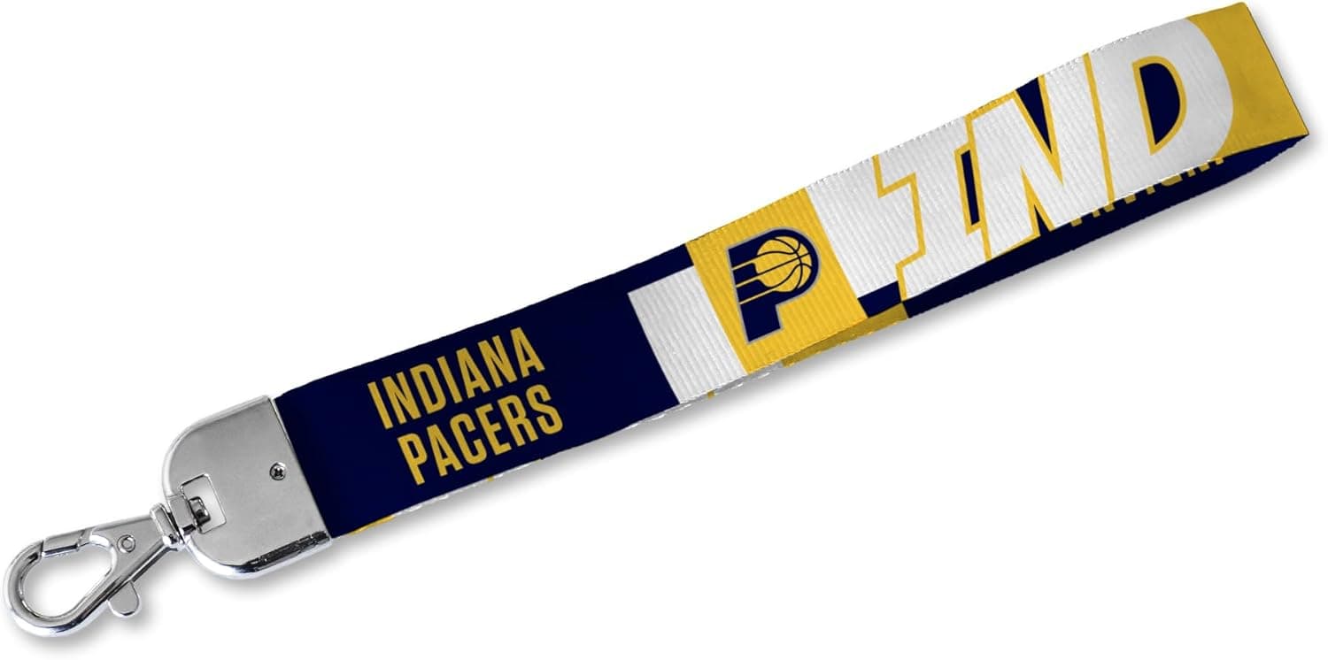 Rico Industries NBA Basketball Indiana Pacers Wrist Lanyard Key Chain, Cute Wristlet Strap Keychain Holder for Women Men Car Keys ID Badges Card Wallet Phone Camera