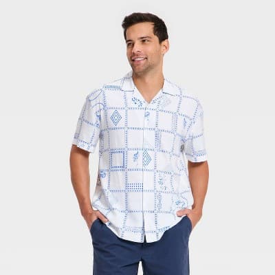 Men's Short Sleeve Twill Camp Collar Shirt - Goodfellow & Co™ White XXL