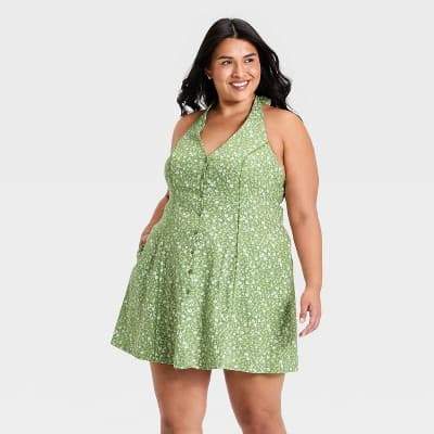 Women's Floral Mini Sundress - Universal Thread™ Green XXL