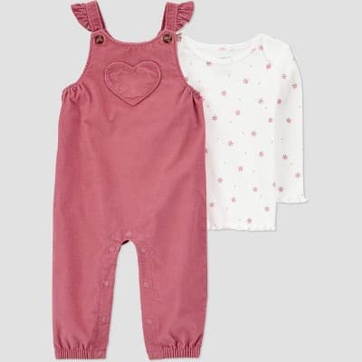 Carter's Just One You® Baby Girls' 2pc Heart Overalls Set - Pink Newborn
