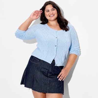 Women's Heart Cable Cardigan - Wild Fable™ Light Blue 1X