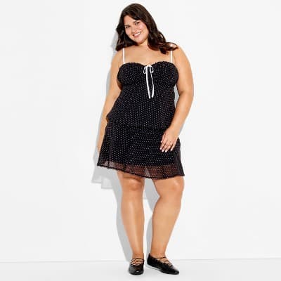 Women's Ruched Cup Open Neck Cami - Wild Fable™ Black Polka Dots 4X