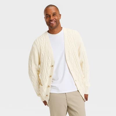 Men's Long Sleeve V-Neck Cardigan Sweater - Goodfellow & Co™ Cream S