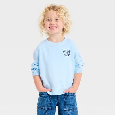 Toddler Girls' Love French Terry Waffle Pullover Sweatshirt - Cat & Jack™ Light Blue 18M