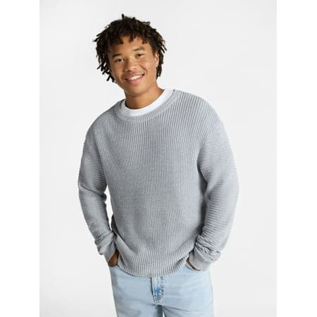 No Boundaries Marled Cotton Crewneck Pullover Sweater, Midweight, Men's & Big Men's