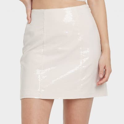 Women's Sequin Mini A-Line Skirt - A New Day™ Cream 2: Recycled Polyester, Rayon, Spandex, Midweight, Back Zipper, Machine Wash
