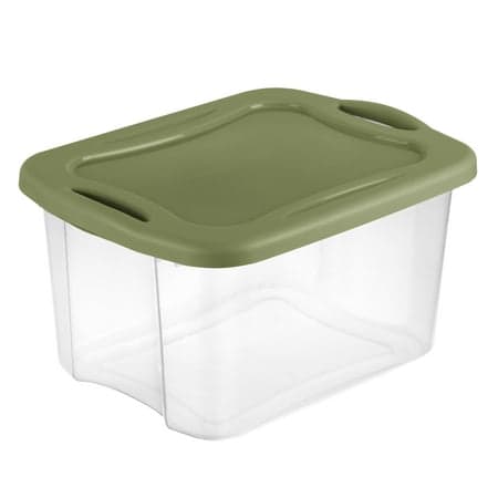 Sterilite EZ Carry 40 Quart Medium Storage Bin, Clear Plastic Storage Container with Full-Grip Handles, Green