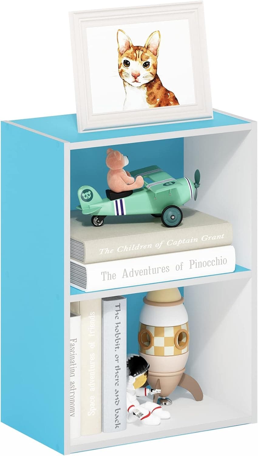 Save 42% on Furinno Luder 2-Tier Bookcase in Light Blue/White