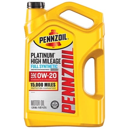 Pennzoil Platinum High Mileage Full Synthetic 0W-20 Motor Oil, 5 Quart