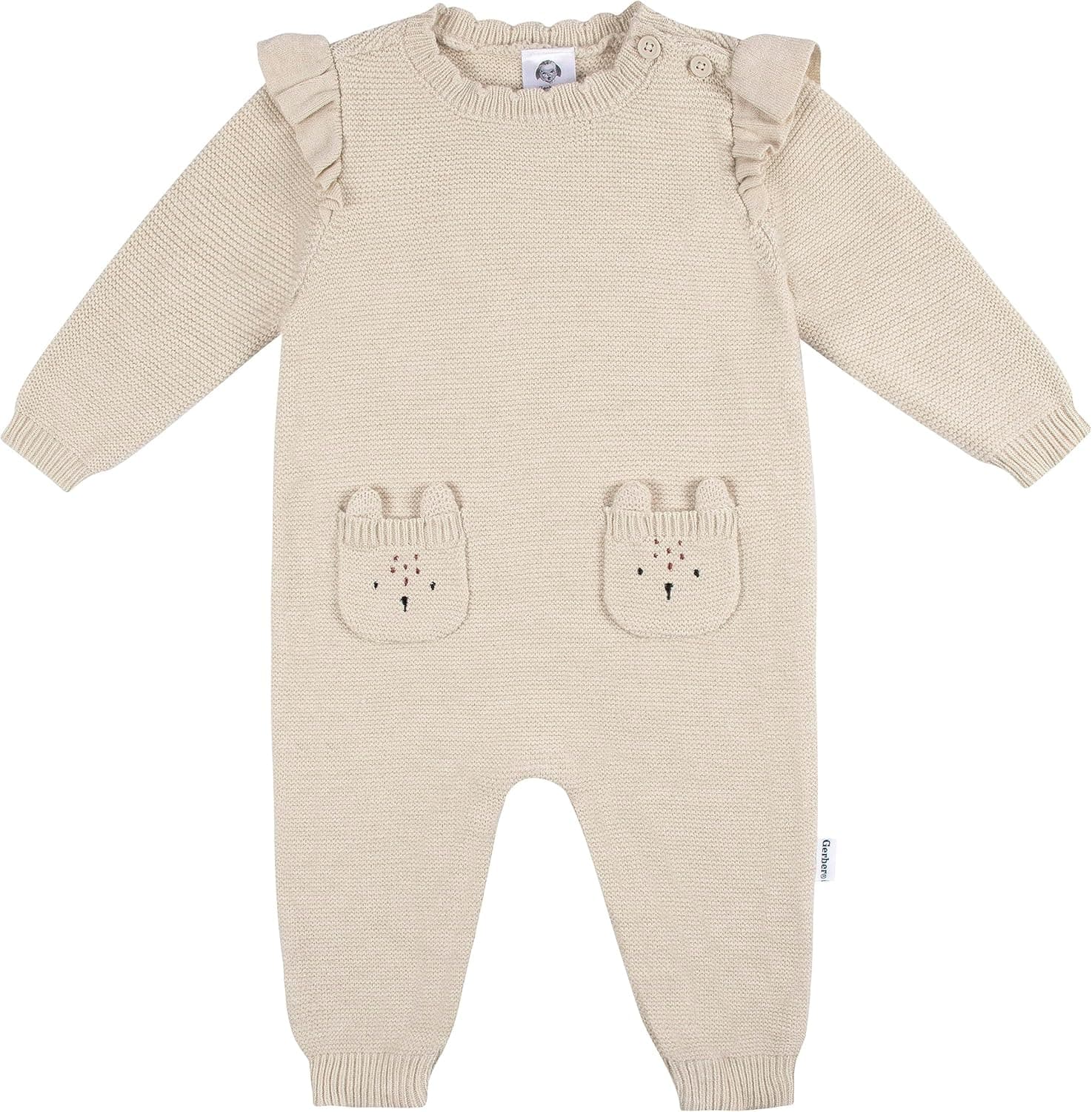 Gerber Baby Girls Sweater Knit Romper Jumpsuit, Grey Deer, 24 Months