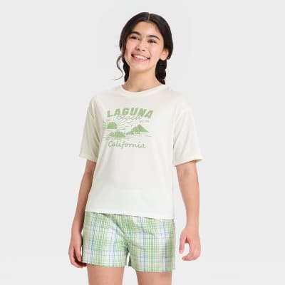 Girls' Oversized Laguna Beach Graphic Pajama Top - art class™ White M