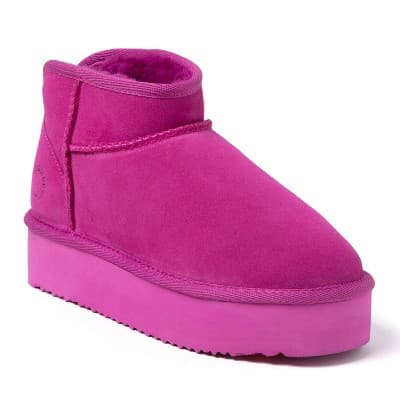 Fireside by Dearfoams Women's Kingston Genuine Shearling Platform Bootie - Mystic Purple Size 6