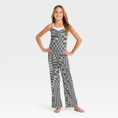 Girls' Jacquard Striped Tank Top and Pants Pajama Set - art class™ Black M