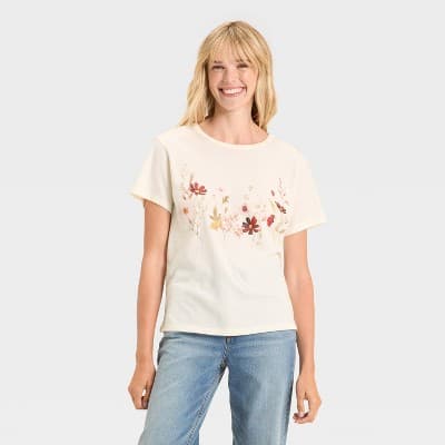 Women's Wildflower Short Sleeve Graphic T-Shirt - Ivory M