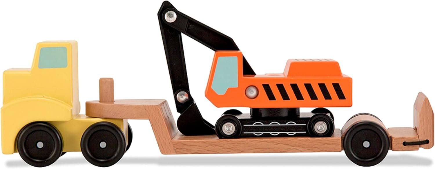Melissa & Doug Wooden Vehicle Set - Trailer & Excavator