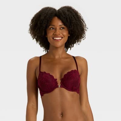 Women's Lace Front-Close Push-Up Plunge Bra - Auden™ Berry Red 34A