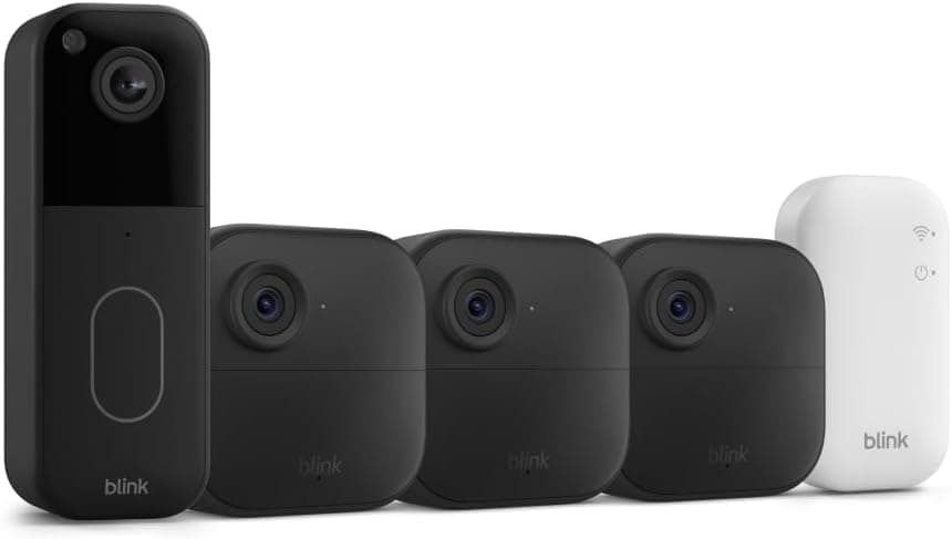 Blink Video Doorbell + Outdoor 4 – Wireless smart security cameras, head-to-toe HD view, two-year battery life. Sync Module Core included – 3 camera system + Video Doorbell