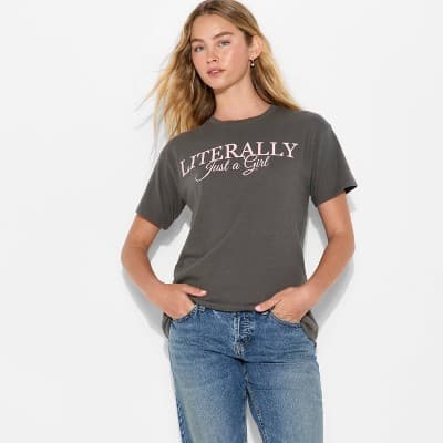 Women's Literally Just a Girl Short Sleeve Graphic T-Shirt - Dark Gray XS