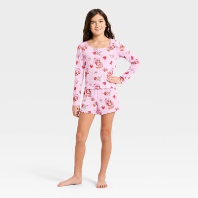 Girls' 2pc Strawberry Shortcake Long Sleeve Pajama Set - Pink M