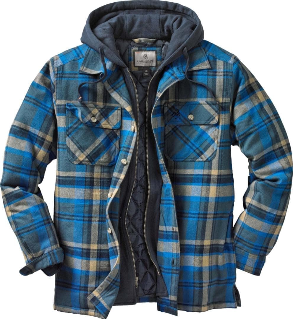 Rugged Hooded Shirt Jacket in Slate Hatchet Blue Plaid