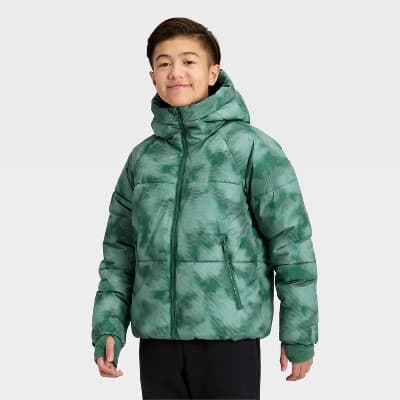 Boys' Puffer Hooded Jacket - All In Motion™ Green XS