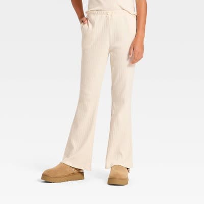 Girls' Cozy Pointelle Pants - art class™ Cream L