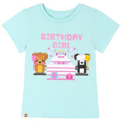 LEGO Toddler Girls' Birthday Short Sleeve Graphic Tee with Glitter Birthday Aqua 2T