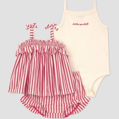 Carter's Just One You® Baby Girls' 3pc Striped 4th of July Tank Top with Bodysuit and Bloomer Set - Ivory/Red 3M