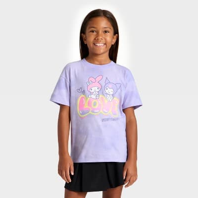 Girls' My Melody and Kuromi Short Sleeve Oversized Graphic T-Shirt - Purple XS