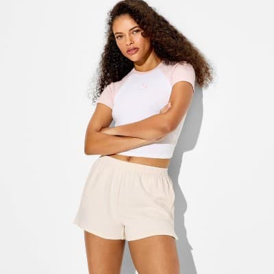 Women's Campus Mid-Rise Pull-On Shorts - Wild Fable™ Off-White S