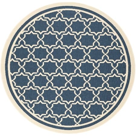 SAFAVIEH Courtyard Allison Oriental Indoor/Outdoor Area Rug, Navy/Beige, 6'7" x 6'7" Round