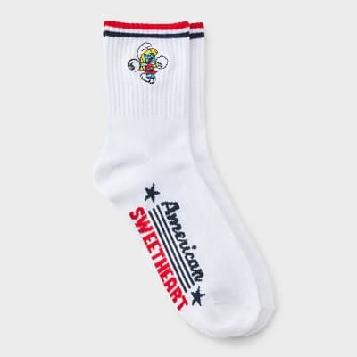 Women's Smurfs American Sweetheart Crew Sock - White/Blue 4-10