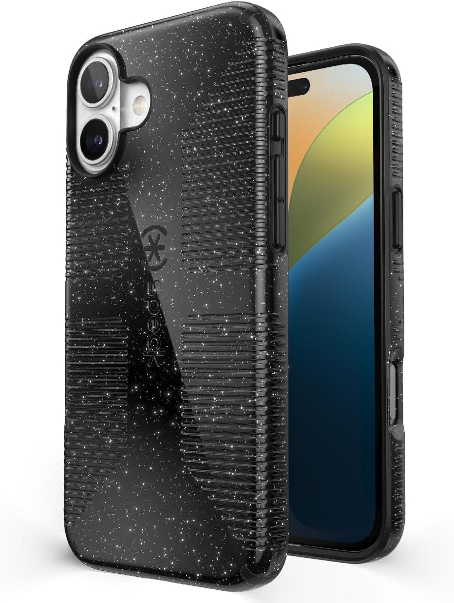 Speck CandyShell Grip iPhone 16 Plus Case - Black Glitter/Steel Black