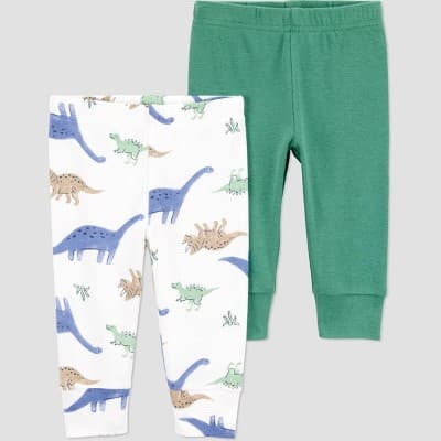 Carter's Just One You®️ Baby Boys' 2pk Pants - Green/White 3M: Dinosaur Pattern, Slim Fit, Pull-On Style