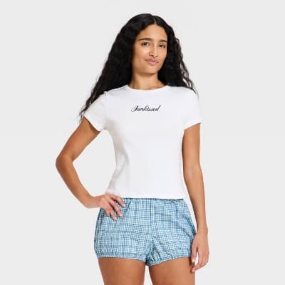 Women's Graphic Short Sleeve Pajama Shirt - Wild Fable™ White M