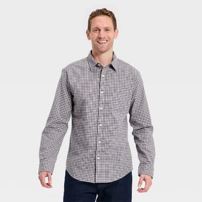 Men's Long Sleeve Poplin Shirt - Goodfellow & Co™ - Gray L