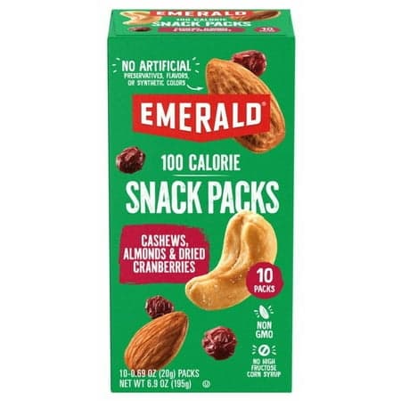 Emerald Nuts Cashews & Almonds with Dried Cranberries, 100 Calorie Packs, 10 Ct