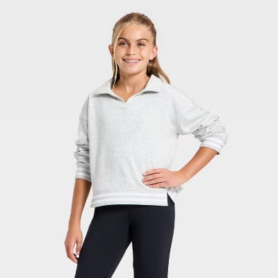 Girls' Washed French Terry Pullover Sweatshirt - All In Motion™ Heather Gray XS