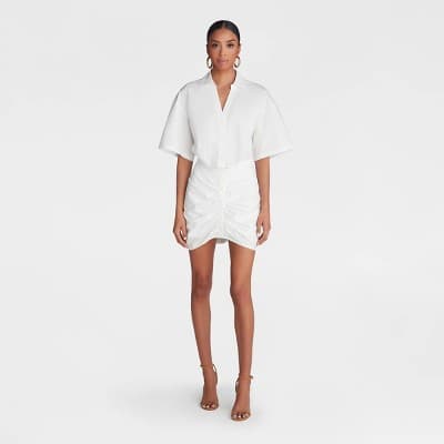 KBB by KAHLANA Women's Short Sleeve 'The Ruched Shirt Dress' - White M