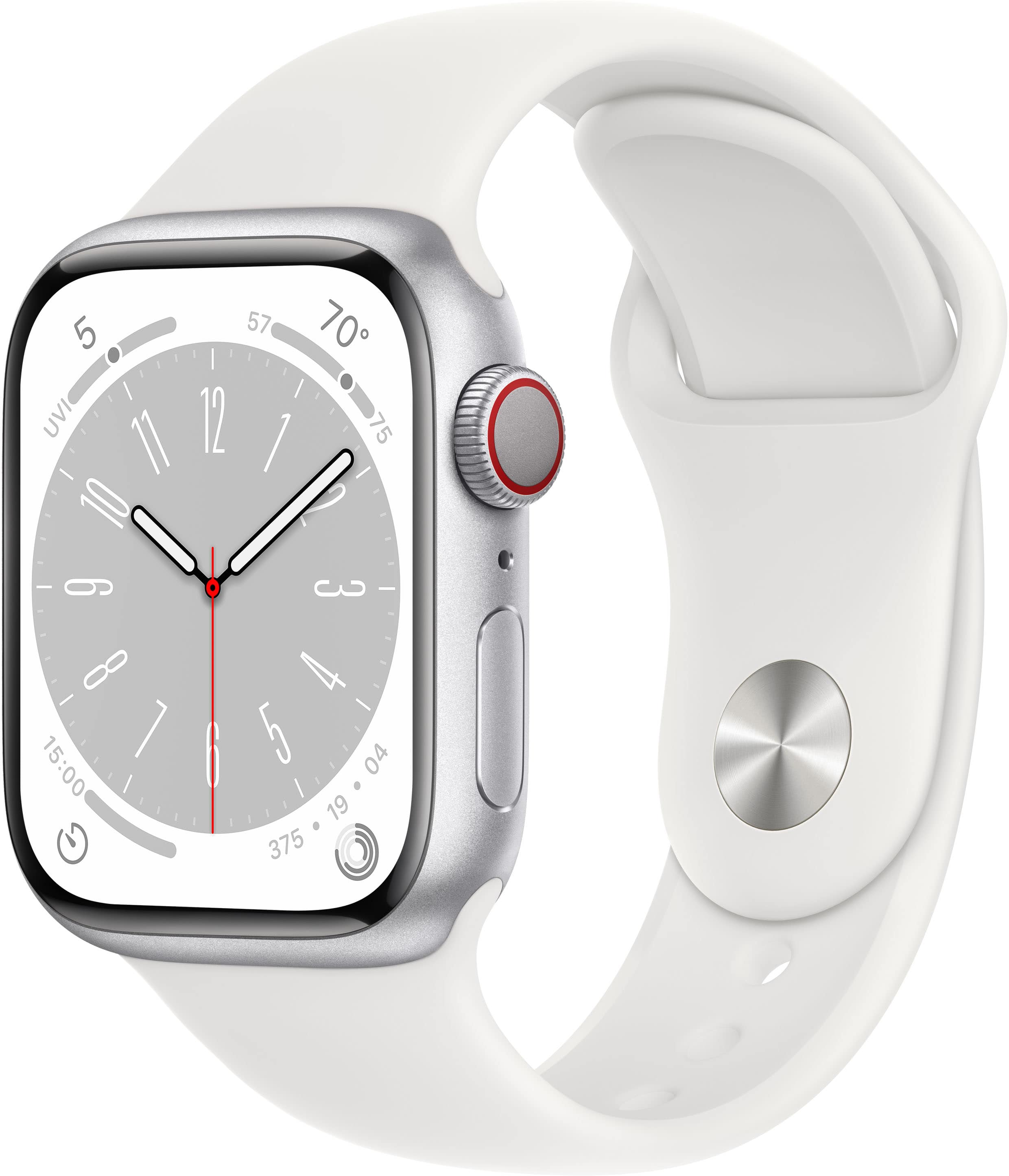 Geek Squad Certified Refurbished Apple Watch Series 8 (GPS + Cellular) 41mm Aluminum Case with White Sport Band - M/L - Silver - (2022)