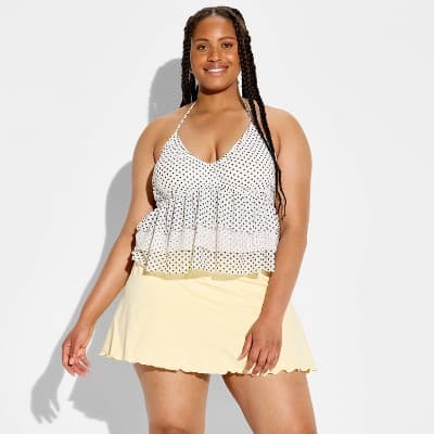Women's Ruffle Halter Top - Wild Fable™ White Polka Dots 1X