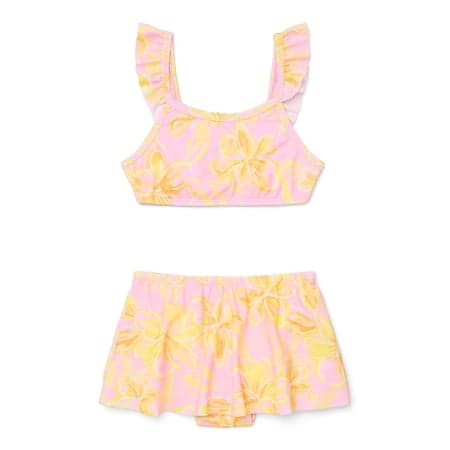 Wonder Nation Baby and Toddler Girls Ruffle Bikini Top and Bottoms Swim Set, 2-Piece, Sizes 12M-5T