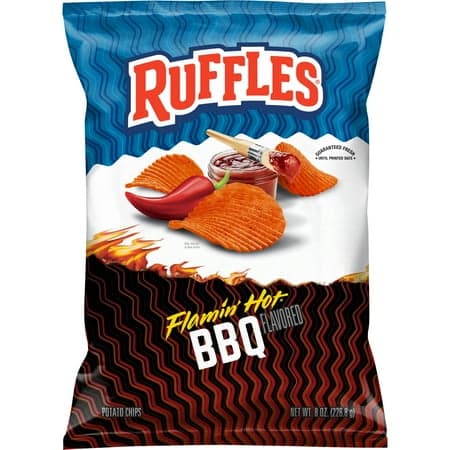 Ruffles Flamin' Hot BBQ Flavored Potato Snack Chips, 8 Ounce Bag