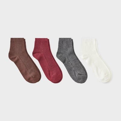 Women's Ultra Soft Everyday Rib-Knit 4pk Ankle Socks - Auden™ Brown/Ivory/Berry 4-10